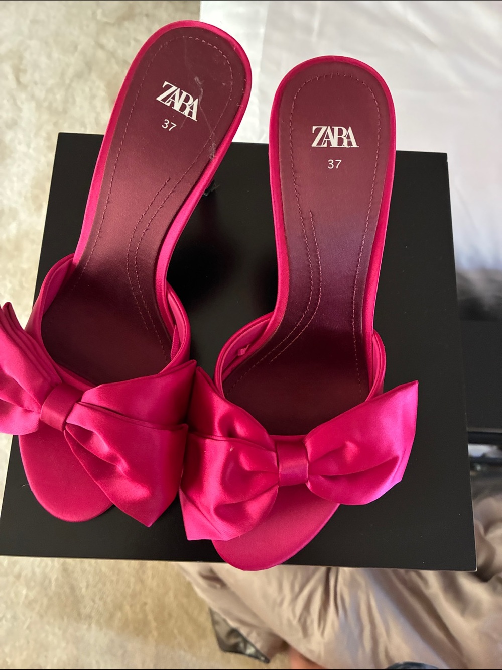 Zara Fuchsia Bow Slip-On Mules